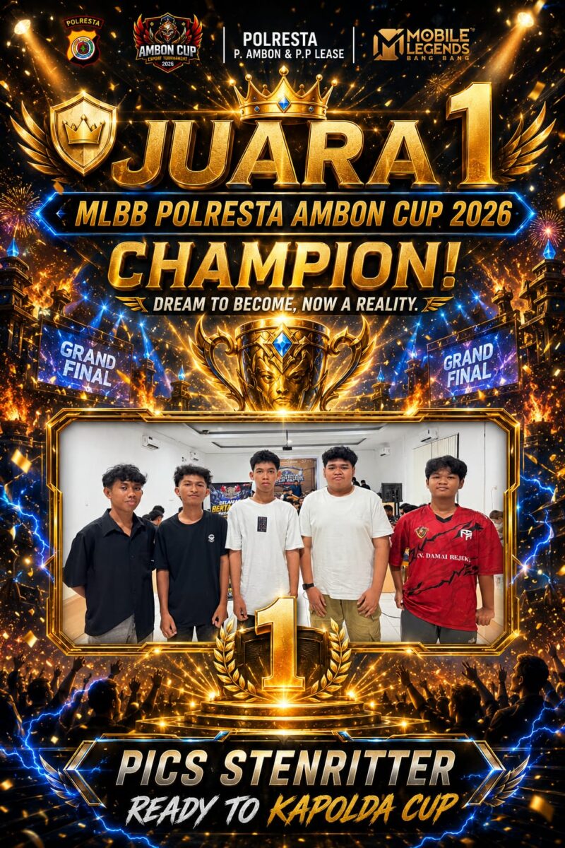 Tim PICS STERNRITTER, Juara I Turnamen Esport Kapolri Cup 2026 tingkat Polresta Ambon. 
