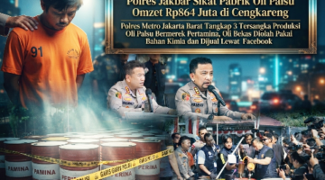 Parah!!Oli Bekas Disulap Jadi “Baru”! Polres Jakbar Sikat Pabrik Oli Palsu Omzet Rp864 Juta di Cengkareng