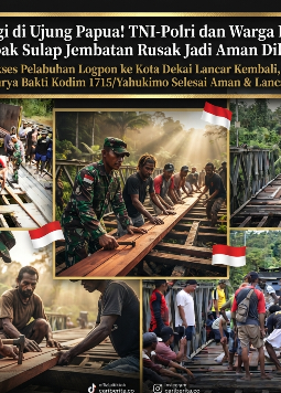 Aksi Nyata di Papua! TNI-Polri dan Masyarakat Gotong Royong Selamatkan Jembatan KM 7 Penghubung Dekai