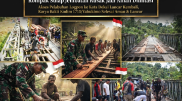 Aksi Nyata di Papua! TNI-Polri dan Masyarakat Gotong Royong Selamatkan Jembatan KM 7 Penghubung Dekai